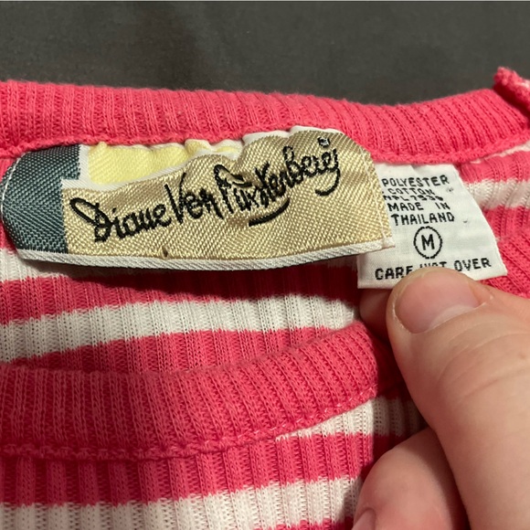 VINTAGE DIANE VON FURSTENBURG 80s batwing sleeve Pink white Stripe Knit Shirt M - Picture 4 of 4